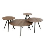 Set de 4 tables basses gigognes rondes en teck recycl et mtal marron