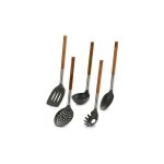 Set de 5 ustensiles de cuisine manche en bois et polypropylène noir Set de 5 ustensiles de cuisine manche en bois et polypropylène noir