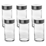 Set de 6 pots à épices ronds verre et métal chromé Set de 6 pots à épices ronds verre et métal chromé