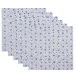 Set de 6 serviettes de table 100% coton blanc motif fleuri bleu 40x40c