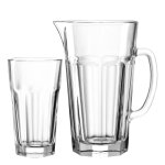 Set de 6 verres et pichet assortis en verre transparent Set de 6 verres et pichet assortis en verre transparent