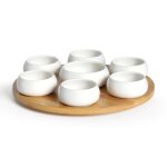 Set 7 coupelles ap�ritives en c�ramique avec plateau en bambou