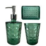 Set accessoires salle de bain verre recyclé eucalyptus Set accessoires salle de bain verre recyclé eucalyptus
