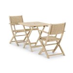 Set balcon table pliante 70x70 + 2 fauteuils bois et rotin synth Set balcon table pliante 70x70 + 2 fauteuils bois et rotin synth
