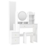 Set de coiffeuse blanche 4 - en - 1 avec long miroir, miroir ronde led Set de coiffeuse blanche 4 - en - 1 avec long miroir, miroir ronde led