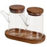 Set huile et vinaigre en verre avec support en bois d'acacia 300ml