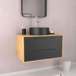 Set meuble de salle de bains avec vasque mtal / bois noir x