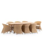 Set de repas de jardin en bois et rotin 8 places Set de repas de jardin en bois et rotin 8 places