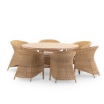 Set de repas de jardin rond en bois et rotin 6 places Set de repas de jardin rond en bois et rotin 6 places