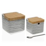 Set de salière et sucrier en céramique et bambou noir et blanc Set de salière et sucrier en céramique et bambou noir et blanc