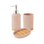 Set salle de bain stri 3 pices cramique bambou rose
