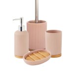 Set salle de bain stri 4 pices cramique bambou rose