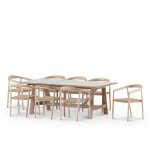 Set table et 8 chaises avec accoudoirs en bois et ceramique 205x105 Set table et 8 chaises avec accoudoirs en bois et ceramique 205x105