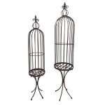 Set2 grandes cages  oiseaux dcoratives sur pieds fer marron 150cm