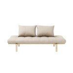 Sofa en pin massif naturel matelas beige 75x200 coussins 40x60 inclus