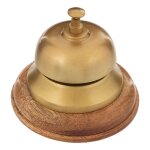 Sonnette de comptoir socle bois de manguier et métal doré 10x10x12. 5cm Sonnette de comptoir socle bois de manguier et métal doré 10x10x12. 5cm