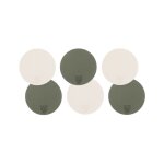 Sous - verre rond r�versible - 6 pi�ces - blanc cr�me et vert de gris