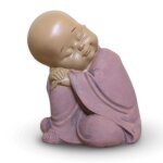 Statue  poser bouddha bb dormeur en rsine rose et beige - h12cm