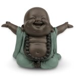 Statue d�coration rieur bienvenue en r�sine vert & marron - h7, 5 cm