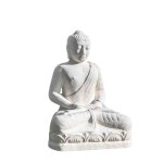 Statue jardin bouddha assis fibre de verre offrande 105cm blanc