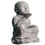 Statue de jardin moine shaolin heureux patiné gris 40 cm Statue de jardin moine shaolin heureux patiné gris 40 cm