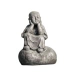 Statue moine shaolin pensif gris h80cm Statue moine shaolin pensif gris h80cm