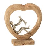 Statue parent et enfant bois naturel et aluminium