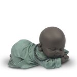 Statuette dco bouddha bonze ronfleur en rsine vert & marron - h 6cm