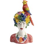 Statuette femme fleurs et perroquet en résine multicolore h28 Statuette femme fleurs et perroquet en résine multicolore h28
