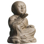 Statuette moine shaolin heureux patiné brun h40cm Statuette moine shaolin heureux patiné brun h40cm