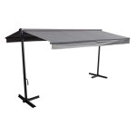 Store double pente sur pieds 3, 95 x 3 m toile grise Store double pente sur pieds 3, 95 x 3 m toile grise