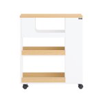 Support papier sur roulettes effet bois blanc