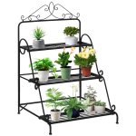 Support pour plantes 3 niveaux forme escalier métal noir Support pour plantes 3 niveaux forme escalier métal noir