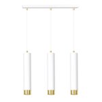 Suspension avec 3 abat - jour cylindriques blanc et dor�