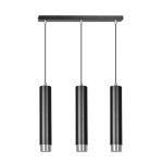 Suspension avec 3 abat - jour cylindriques noirs et chroms
