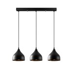 Suspension avec 3 abat - jour en mtal noir et effet relief
