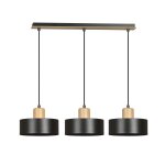 Suspension avec 3 abat - jour r�glables en hauteur noir et bois