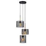 Suspension 3 points lumineux en mtal noir et bois