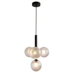 Suspension 4 boules en verre et support de lampe noir Suspension 4 boules en verre et support de lampe noir