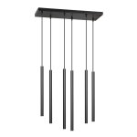Suspension avec 6 abat - jour cylindriques en m�tal noir �3cm