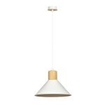Suspension avec abat - jour conique en métal blanc et bois Suspension avec abat - jour conique en métal blanc et bois