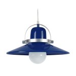 Suspension c�ne h80cm metal abat - jour m�tal bleu