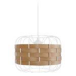 Suspension cylindre h80cm metal abat - jour m�tal et bois blanc