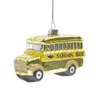 Suspension d�corative de no�l school bus en verre jaune et dor� h7