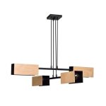 Suspension en métal avec 4 abat - jour rectangulaires noirs et bois Suspension en métal avec 4 abat - jour rectangulaires noirs et bois