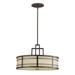 Suspension en mtal bronze et abat - jour crme en verre stri