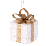 Suspension de nol cadeau blanc et dor  paillettes
