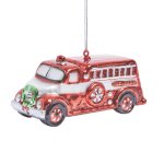 Suspension de noël camion de pompier en verre rouge d12 Suspension de noël camion de pompier en verre rouge d12