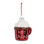 Suspension de noël tasse cacao en verre rouge et blanc Suspension de noël tasse cacao en verre rouge et blanc