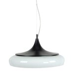 Suspension ovale h90cm metal noir abat - jour verre blanc